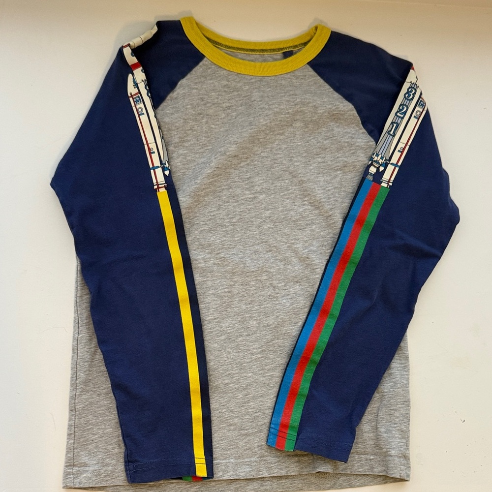 Mini Boden Gray and Navy Long Sleeve Tee